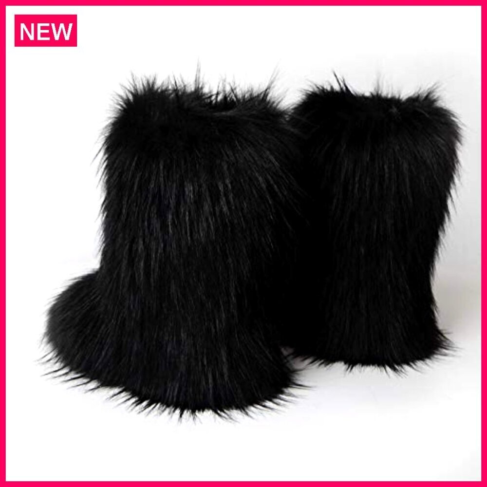 Women's Faux Fur Snow Boots Mid-Calf Warm Comfortable Outdoor Flat Shoes - Picture 5 of 8